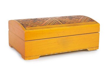 Old wooden casket isolated on white