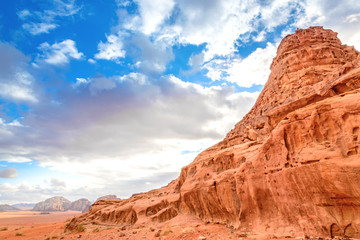 Scenic Jordanian rocky mountain in Wadi Rum, Jordan