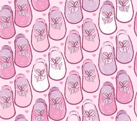 Cute pink baby shoes. Hand draw illustration.