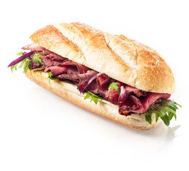 Healthy lean roast beef on a crusty roll
