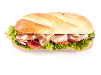 Türaufkleber Crusty French baguette with sliced chicken © exclusive-design