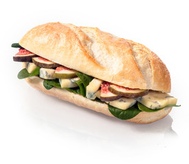 Fresh golden baguette with figs and cheese