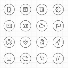 Internet web mobile, social networking with circle line icons