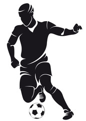 Fototapeta na wymiar Vector football (soccer) player silhouette with ball isolated