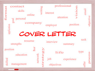 Cover Letter Word Cloud Concept on a Whiteboard