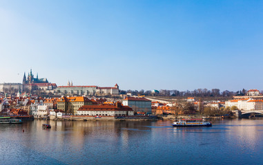 Fototapeta na wymiar View of the Cathedral of St. Vitus, the Vltava River, Prague, Cz