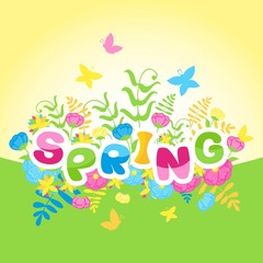 Spring inscription of multicolored letters