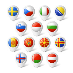 Map pointers with flags. Europe.