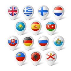 Map pointers with flags. Europe.