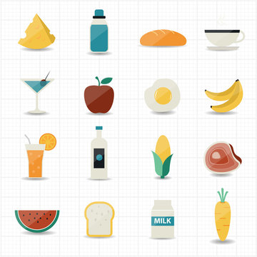 Food and drink icons with white background