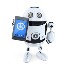 Fototapeta premium Robotic holding ringing mobile phone or tablet