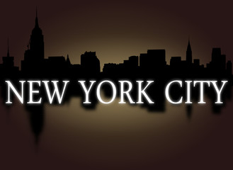 New York City skyline reflected dramatic sky text illustration