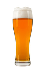 Half litre glass of beer on white background