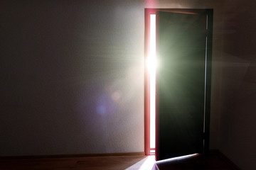 Open door with bright light outside