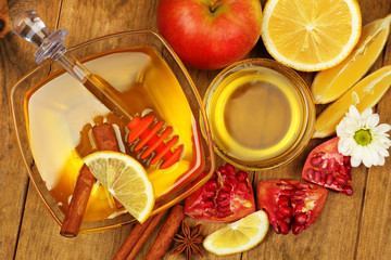 Sweet honey on wooden table