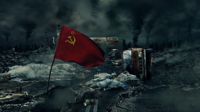 Post apocalyptic scene - Soviet flag
