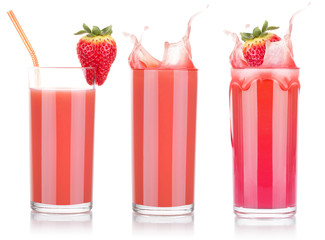 Smoothies of strawberry in glass with splash