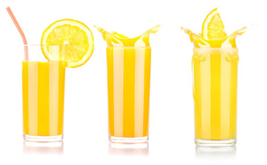 Fresh orange juice in glass with splash