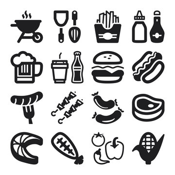 Barbecue flat icons. Black