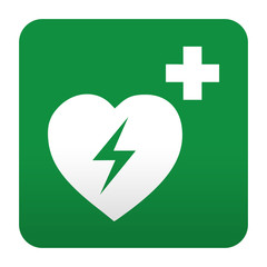 Etiqueta tipo app verde simbolo sanitario desfibrilador