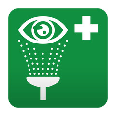 Etiqueta tipo app verde simbolo sanitario lavado de ojos