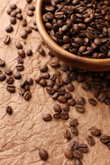 Coffee beans on table close-up