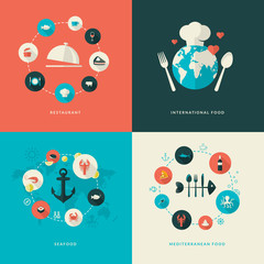 Set of flat design concept icons for restaurant