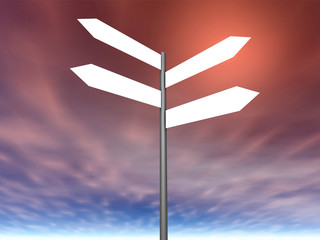 Signpost on beautiful background of sky. 3D render.