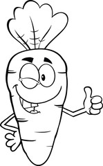 Black And White Winking Carrot Character Holding A Thumb Up