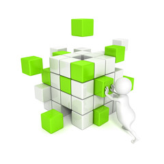 Obraz premium 3d man with different blocks. business structure concept