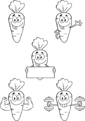 Black And White Carrot Cartoon Characters 1. Set Collection