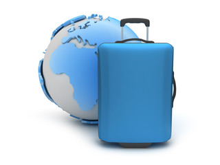 Earth globe and suitcase as travel symbols