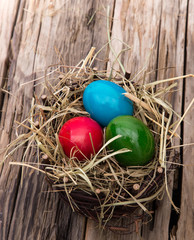 Easter eggs on wooden background