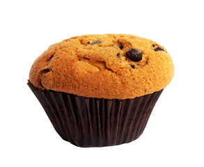 Chocolate chip muffin isolated on white background