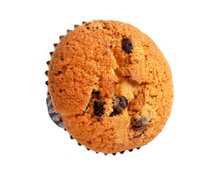 Chocolate chip muffin isolated on white background