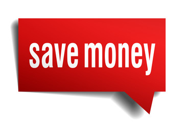Save money red 3d realistic paper speech bubble on white