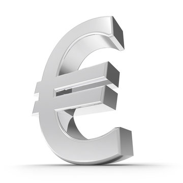 Silbernes Euro Symbol mit weißem Hintergrund