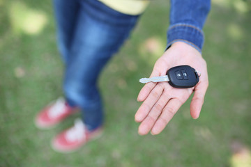 car key on female hand