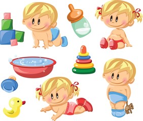 Векторная иллюстрация мальчиков, девочек-младенцев