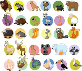 Набор различных животных и птиц