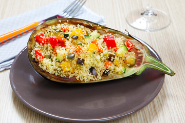 Stuffed eggplants with couscous with vegetables