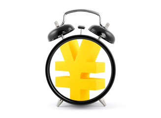 Time is money. Alarm clock with golden yen symbol.
