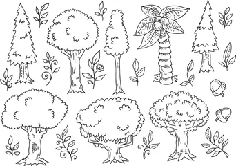 Foto op Canvas Tree Forest Doodles Vector Illustration Art Set © Blue Foliage
