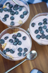 Vanilla yoghurt with fresh blueberries for breakfast