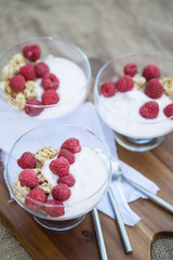Fresh raspberries and yoghurt breakfast