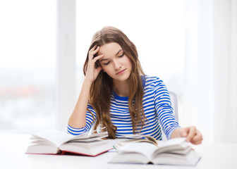 stressed student girl with books