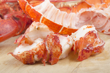 lobster meat on wooden board