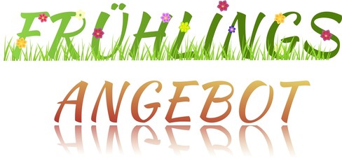 Inscription Spring sale with flowers,grass and glass effect in G