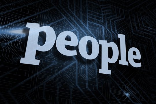 People against futuristic black and blue background