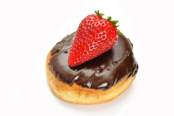 Whole Strawberry on Top of a Chocolate Covered Donut